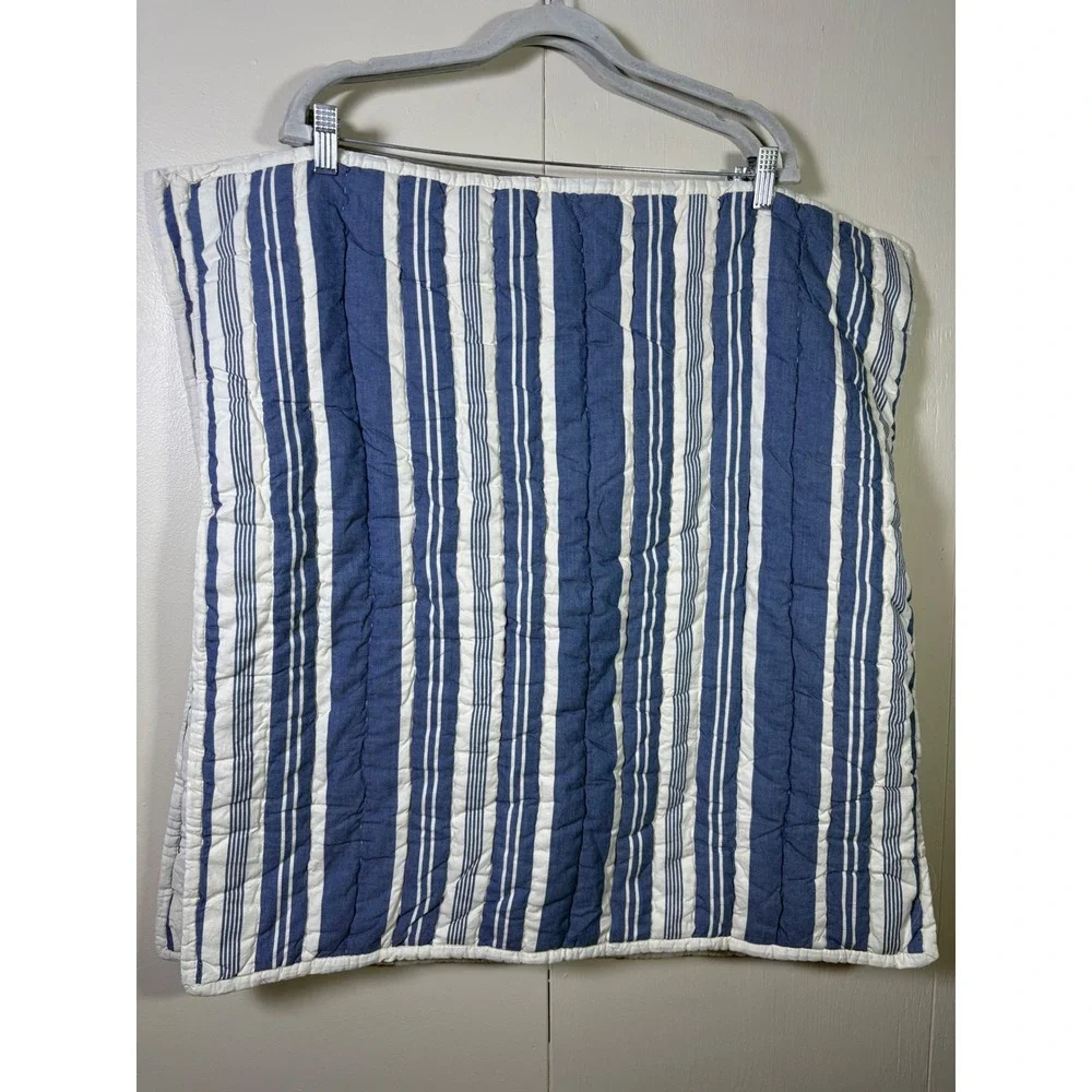 Pottery Barn Set of 2 Euro Pillow Shams Blue White Striped Quilted Cotton 26x26